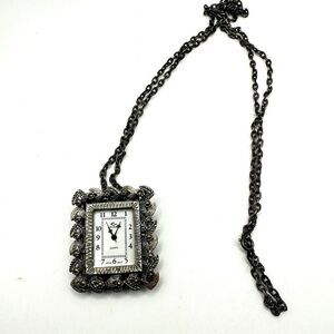 Vintage Cenere Art Deco Pendant/necklace/watch with Marcasite in pewter tone!
